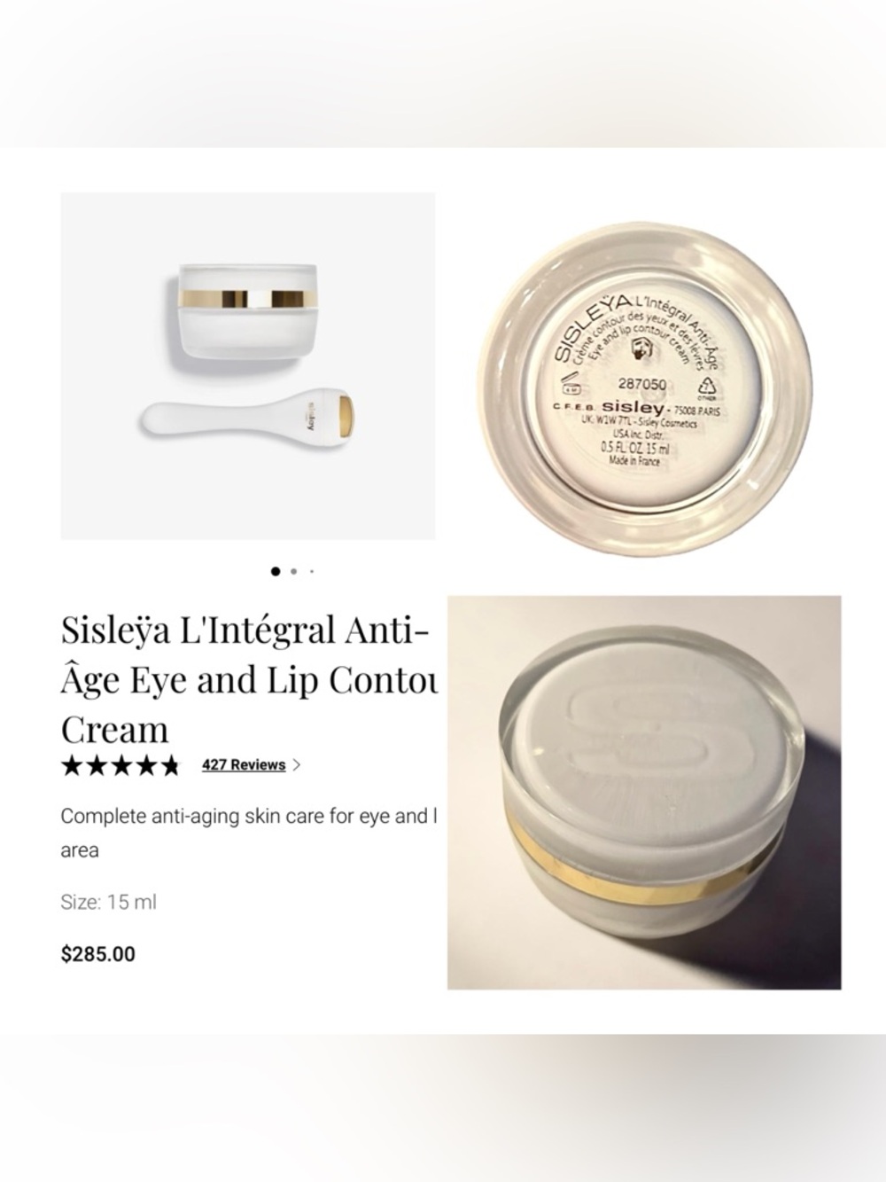 Sisley Paris Sisleÿa L'Intégral Anti-Âge Eye & Lip Contour Cream 0.5oz/15ml.New